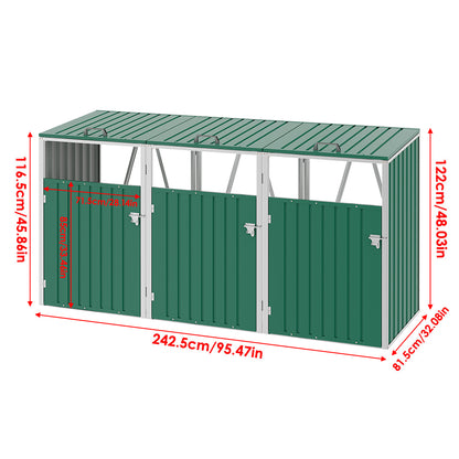 Green Metal Outdoor Garbage Bin Shed For 3 Trash Bin