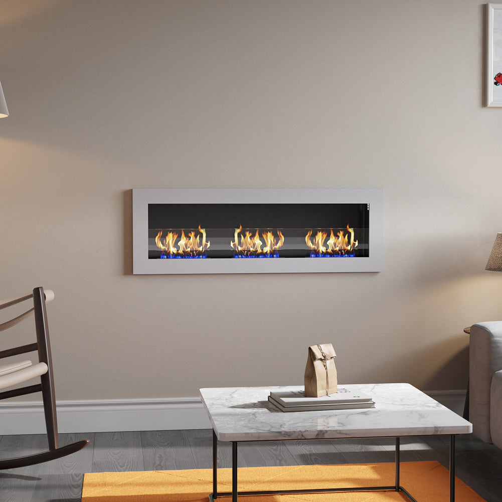 Wall Mounted Stainless Steel Recessed Ethanol Fireplace with Adjustable Flames