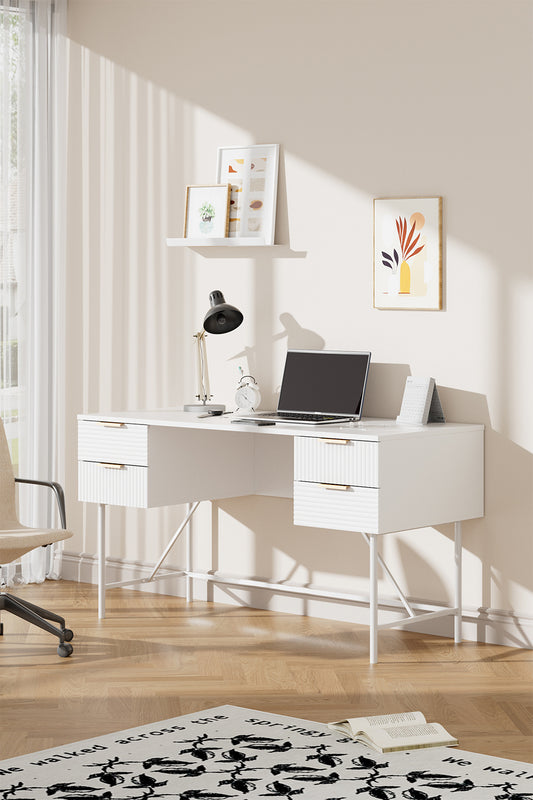 White Striped Study Desk