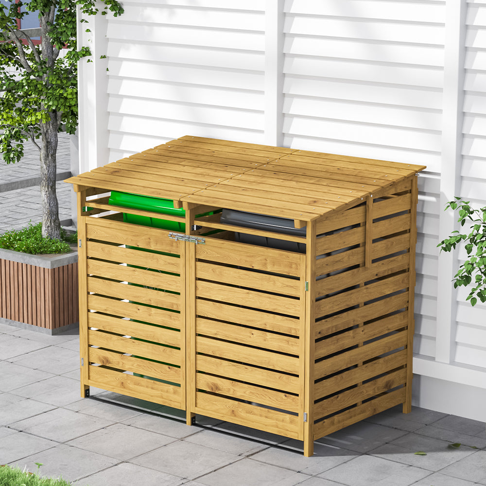 Outdoor Spruce Wood Trash Can Storage Shed