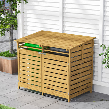 Outdoor Spruce Wood Trash Can Storage Shed