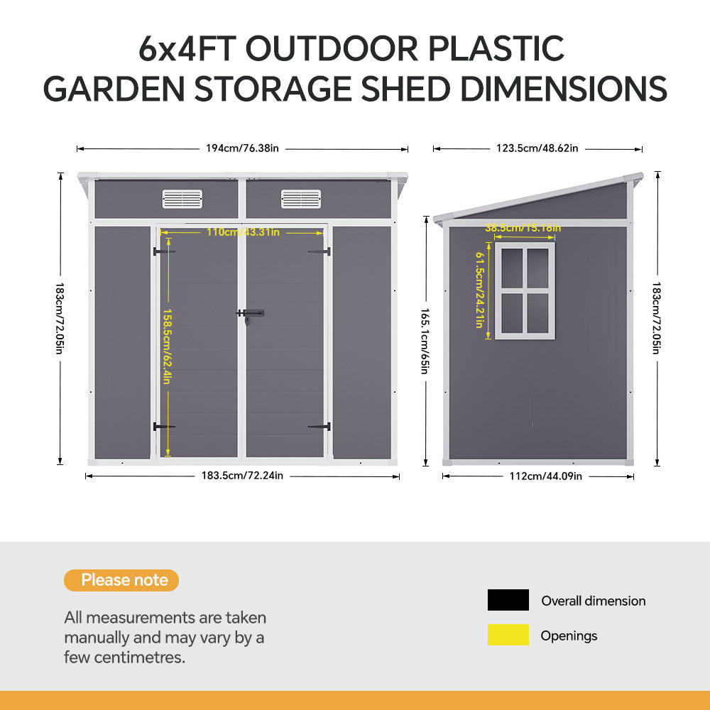 6x4FT Outdoor Plastic Garden Storage Shed
