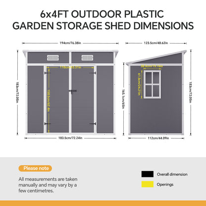 6x4FT Outdoor Plastic Garden Storage Shed