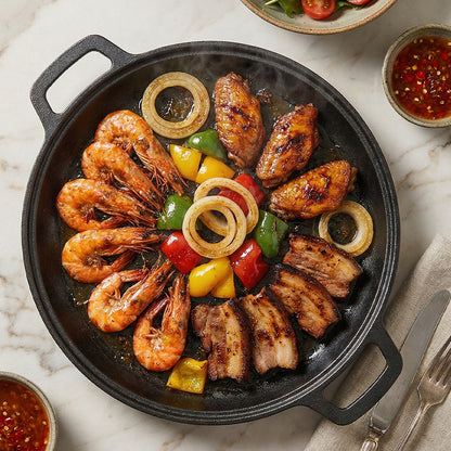Pre-Seasoned Round Dual-Handle Cast Iron Grill Pan