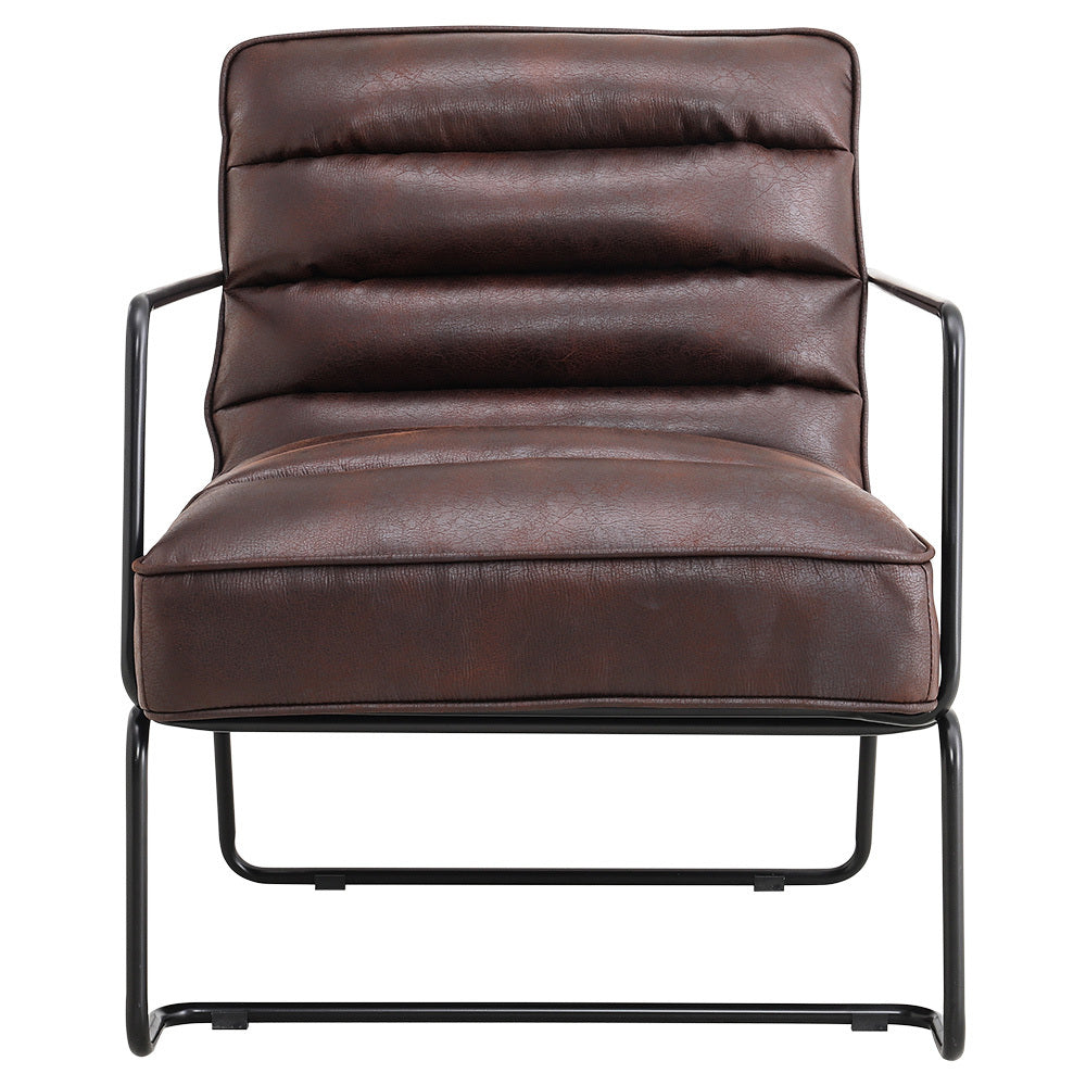 Mid-Century PU leather Linen Armchair with Metal Base