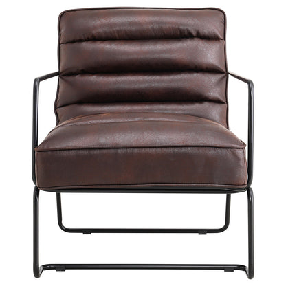 Mid-Century PU leather Linen Armchair with Metal Base