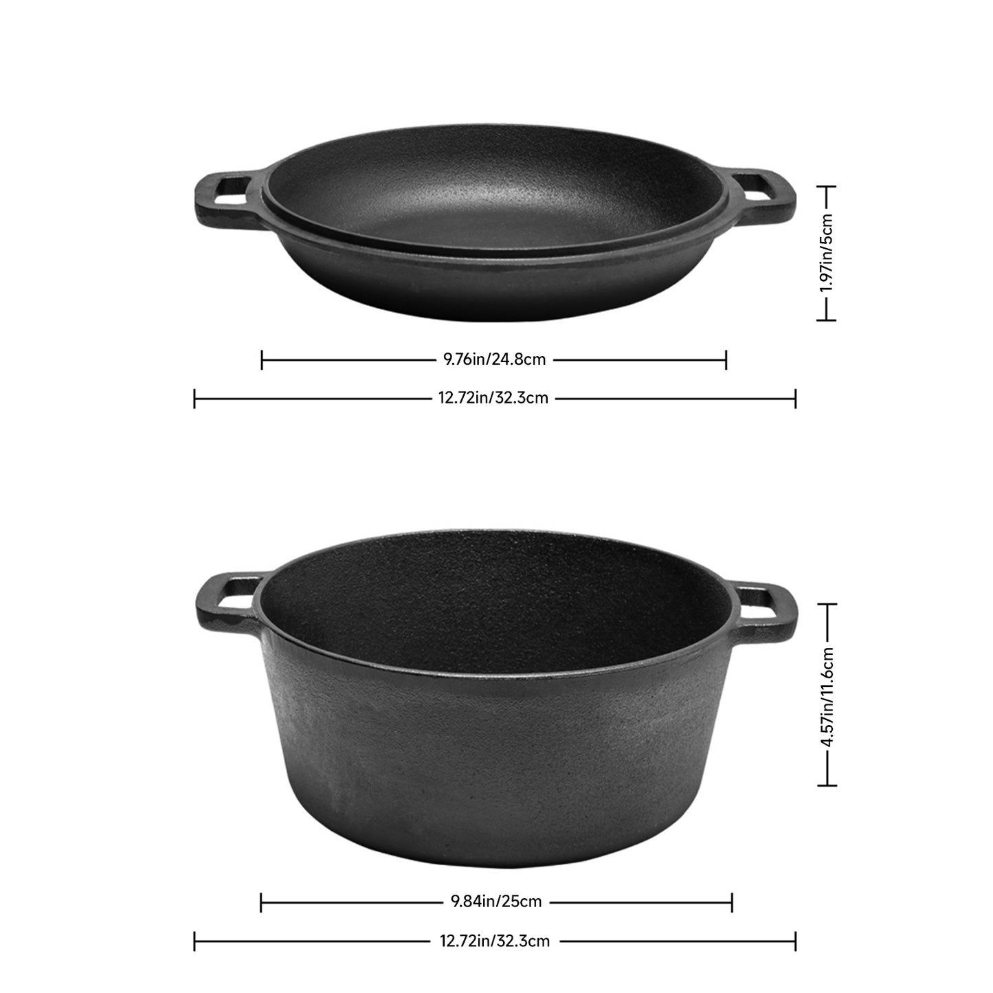 2-in-1 5L Cast Iron Dutch Oven with Reversible Lid