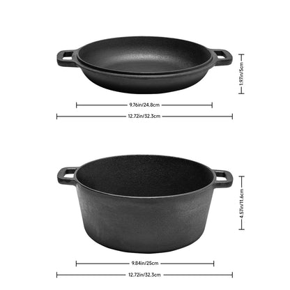 2-in-1 5L Cast Iron Dutch Oven with Reversible Lid
