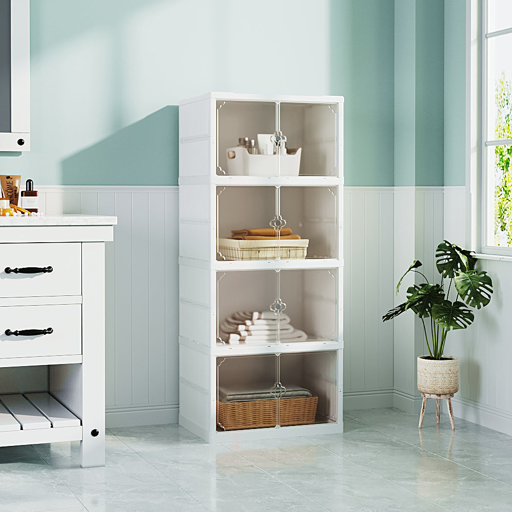 4-Tier Foldable Storage Cabinet Shoes Organizer with Doors