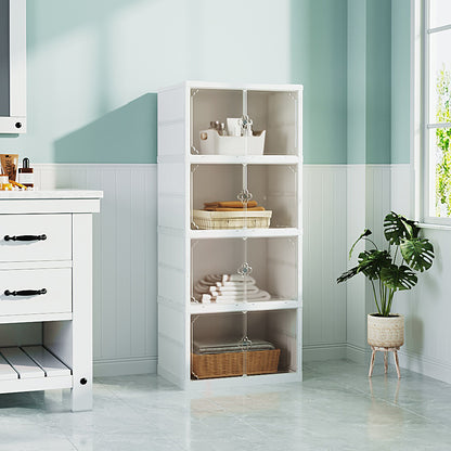 4-Tier Foldable Storage Cabinet Shoes Organizer with Doors