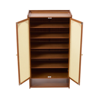111CM H Modern Shoe Storage Cabinet with Rattan-Effect Doors