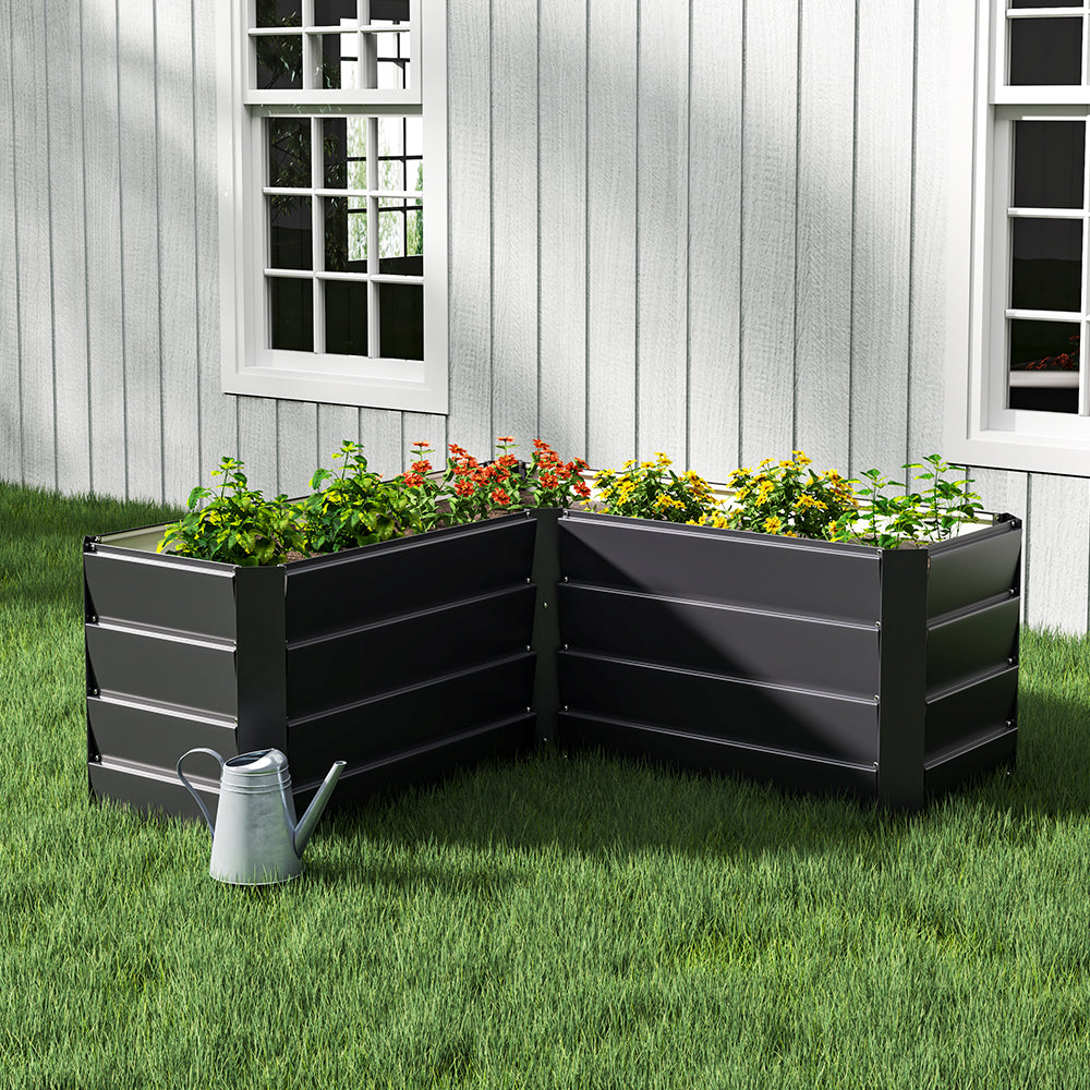 Outdoor Metal L-Shaped Raised Garden Bed