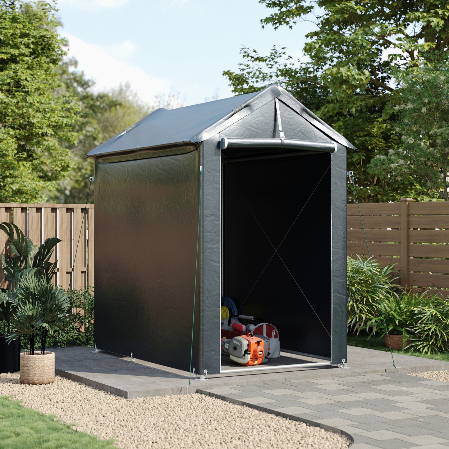 Dark Grey Outdoor Storage Shelter with Waterproof PE Cover