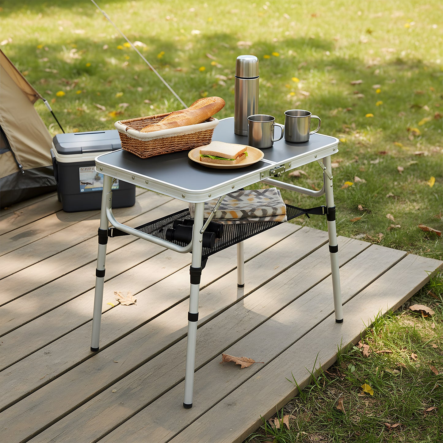 Adjustable Height Folding Camping Table with Carrying Handle