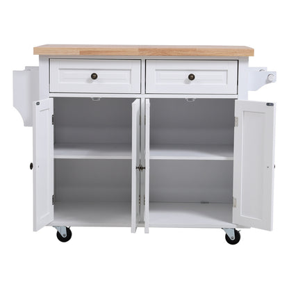 Modern Rolling Wooden Kitchen Island Cart with Storage Cabinet