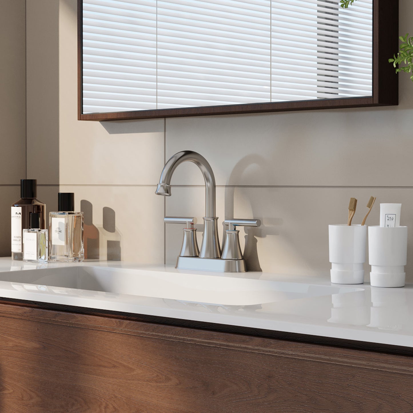 Double Handle Bathroom Sink Faucet with Drainer