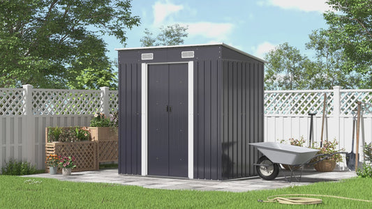 Metal Garden Storage Shed with Skillion Roof Top and Metal Base