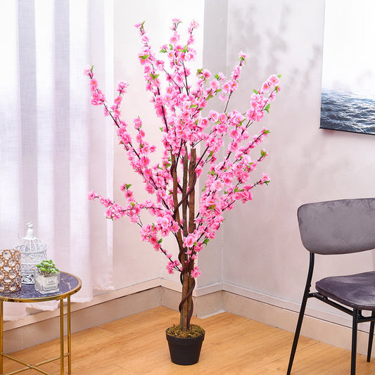 Artificial Peach Blossom Tree Potted Flower Home Plant Decor Artificial Plants   