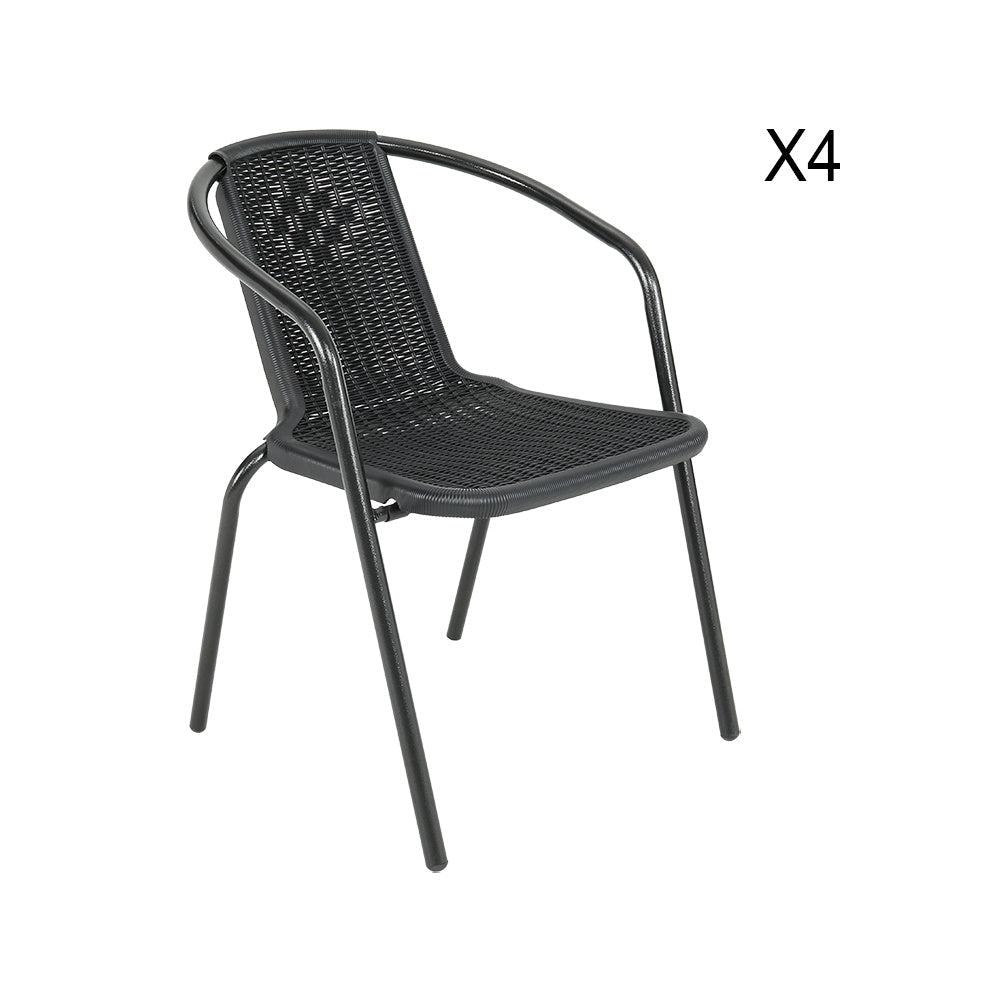 Garden Square Tempered Glass Table and Rattan Chairs GARDEN DINING SETS   W 80 x L 80 x H 72 cm Table with 4 Chairs 