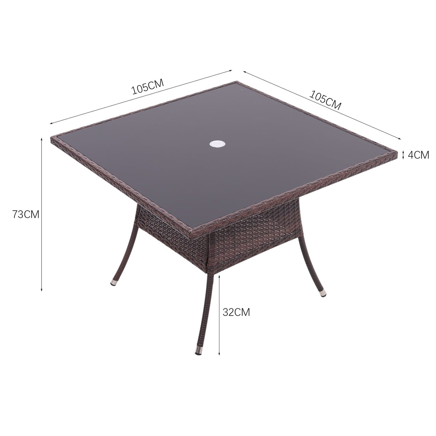 105cm Round/ Square Coffee Table Bistro Outdoor Garden Patio Tables & Parasol Hole Garden Dining Table   