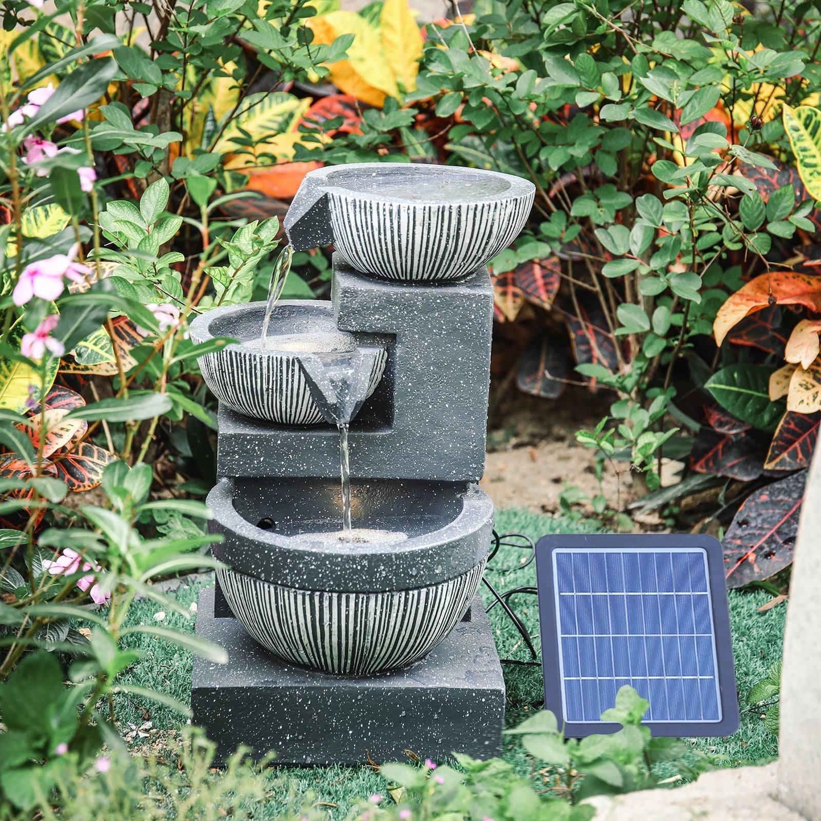 3 Tierd Solar Powered Water Fountain Rockery Decorated