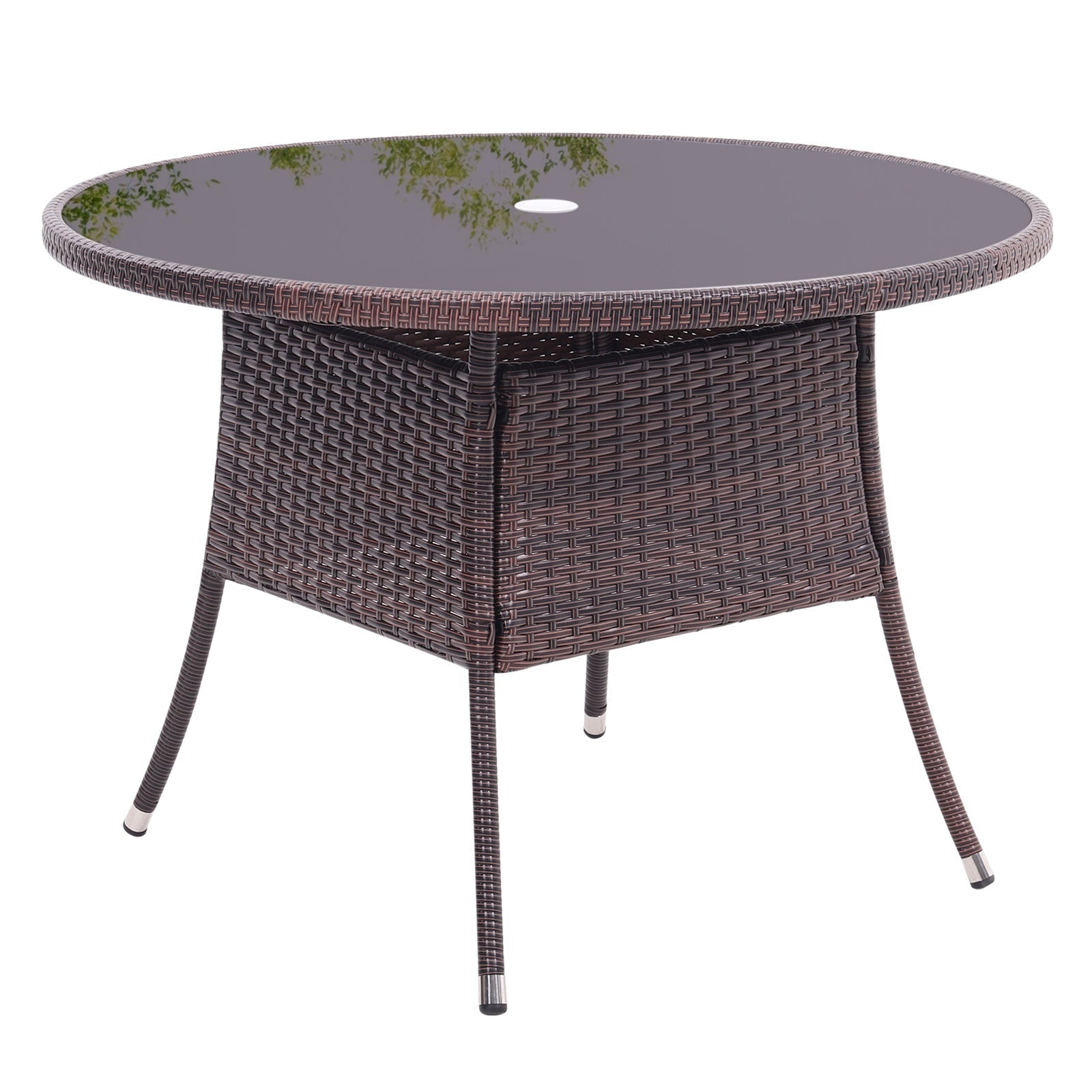 105cm Round/ Square Coffee Table Bistro Outdoor Garden Patio Tables & Parasol Hole Garden Dining Table   Round Brown 