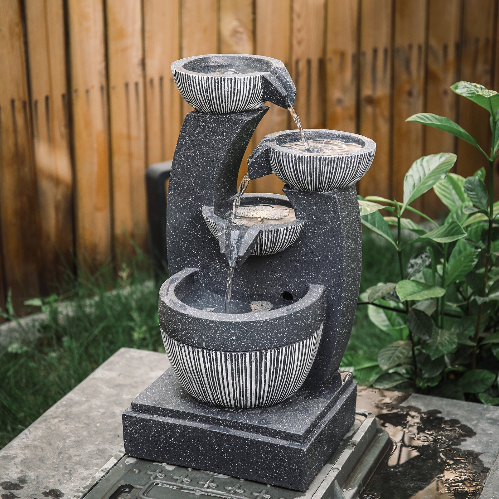 4 Tiered Cascading Water Fountain LED Lights Bowls Decorated