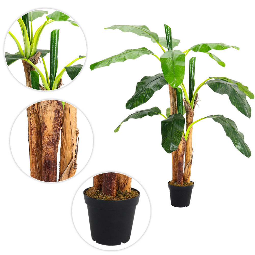 Lifelike Banana Artificial Tree 3 Trunk in Black Planter Artificial Flora   