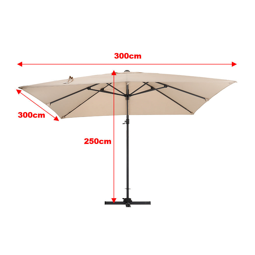 Khaki 3 x 3 m Square Cantilever Parasol Outdoor Hanging Umbrella for Garden and Patio Parasols   