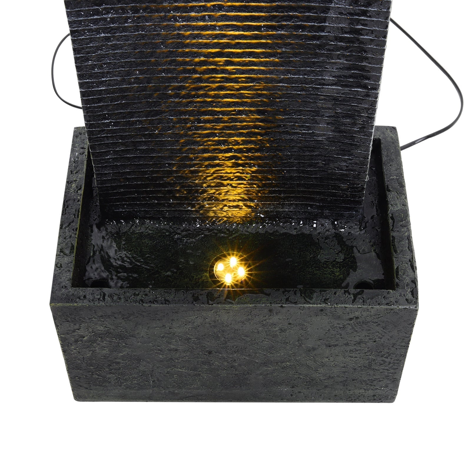 H98cm Rectangle Waterfall Stone Look Water Fountain LED Light Black Fountains & Waterfalls   