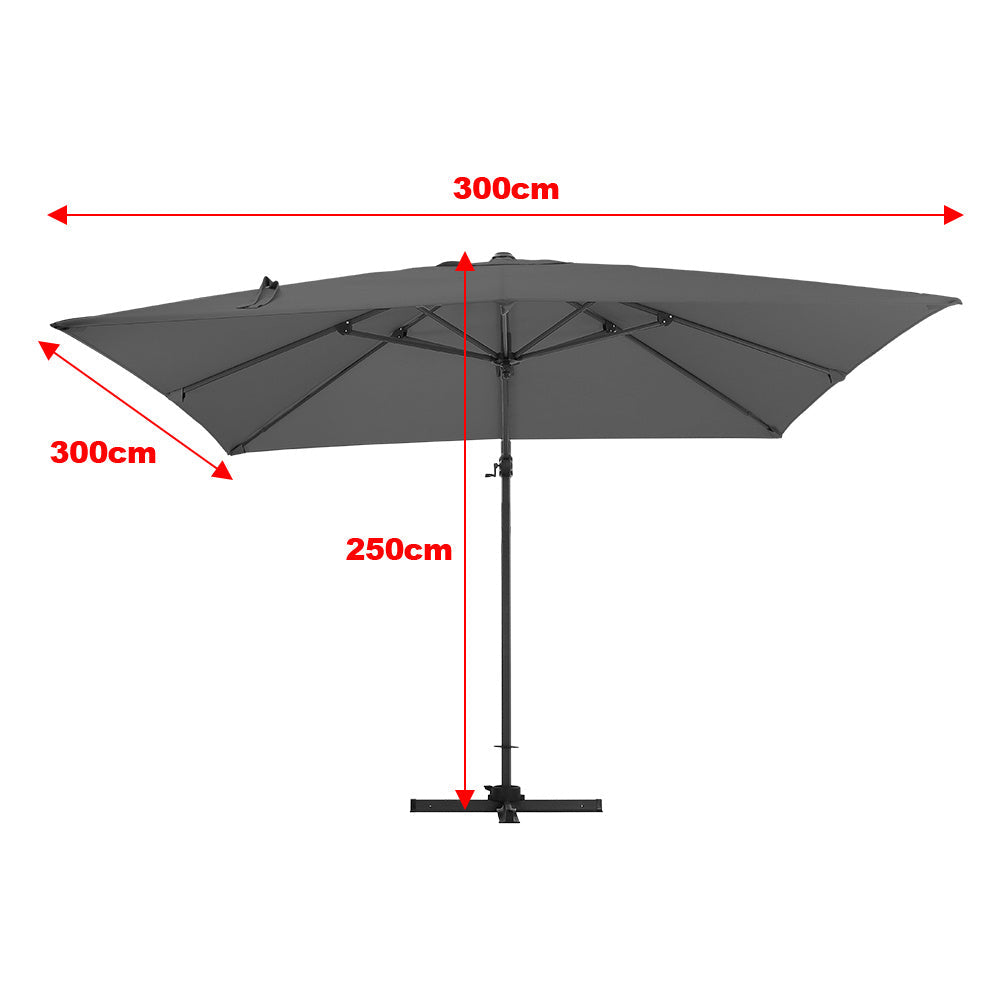 Dark Grey 3 x 3 m Square Cantilever Parasol Outdoor Hanging Umbrella for Garden and Patio Parasols   