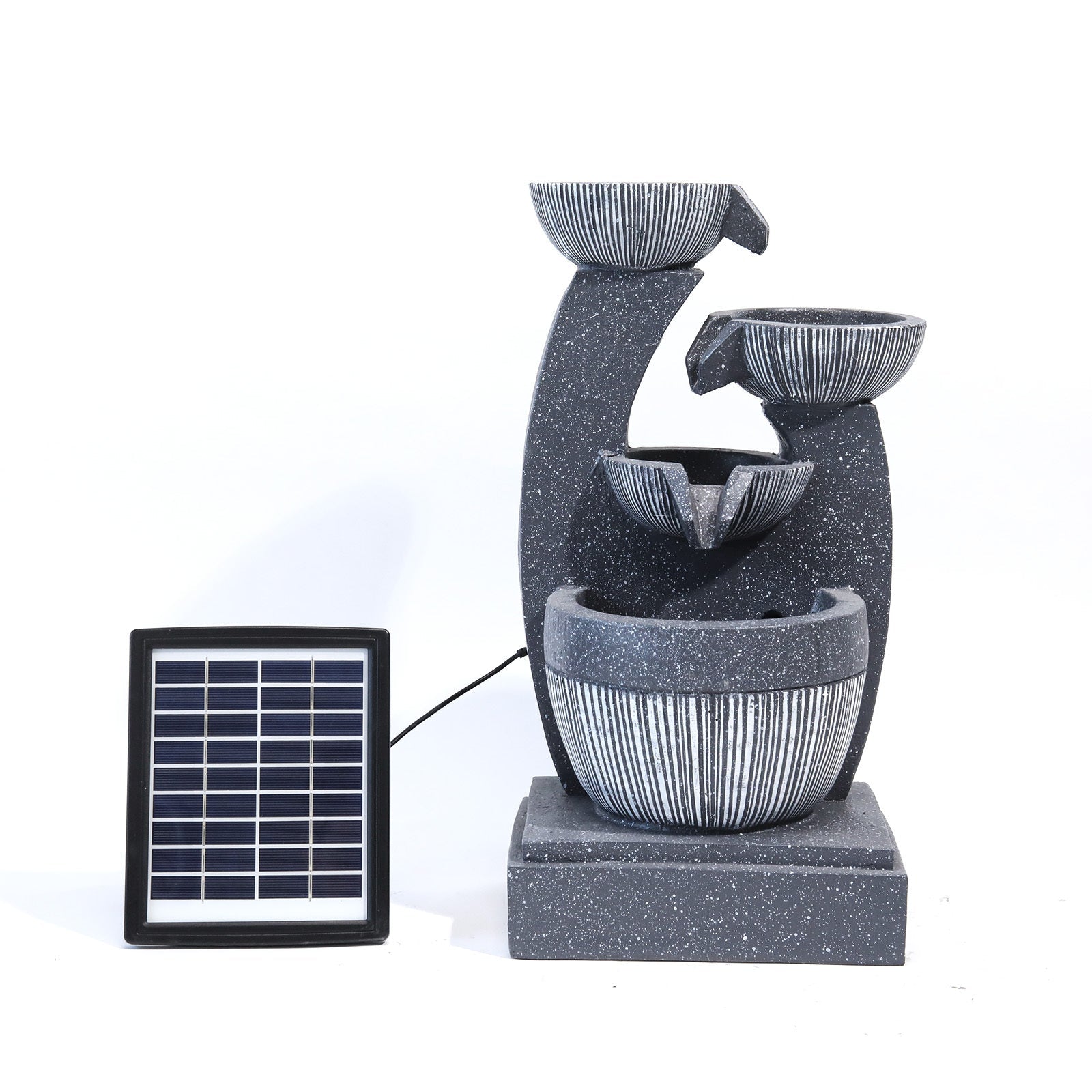 Solar Powered Water Pump Waterfall Garden Water Feature Decorate with LED Lights Fountains & Waterfalls   