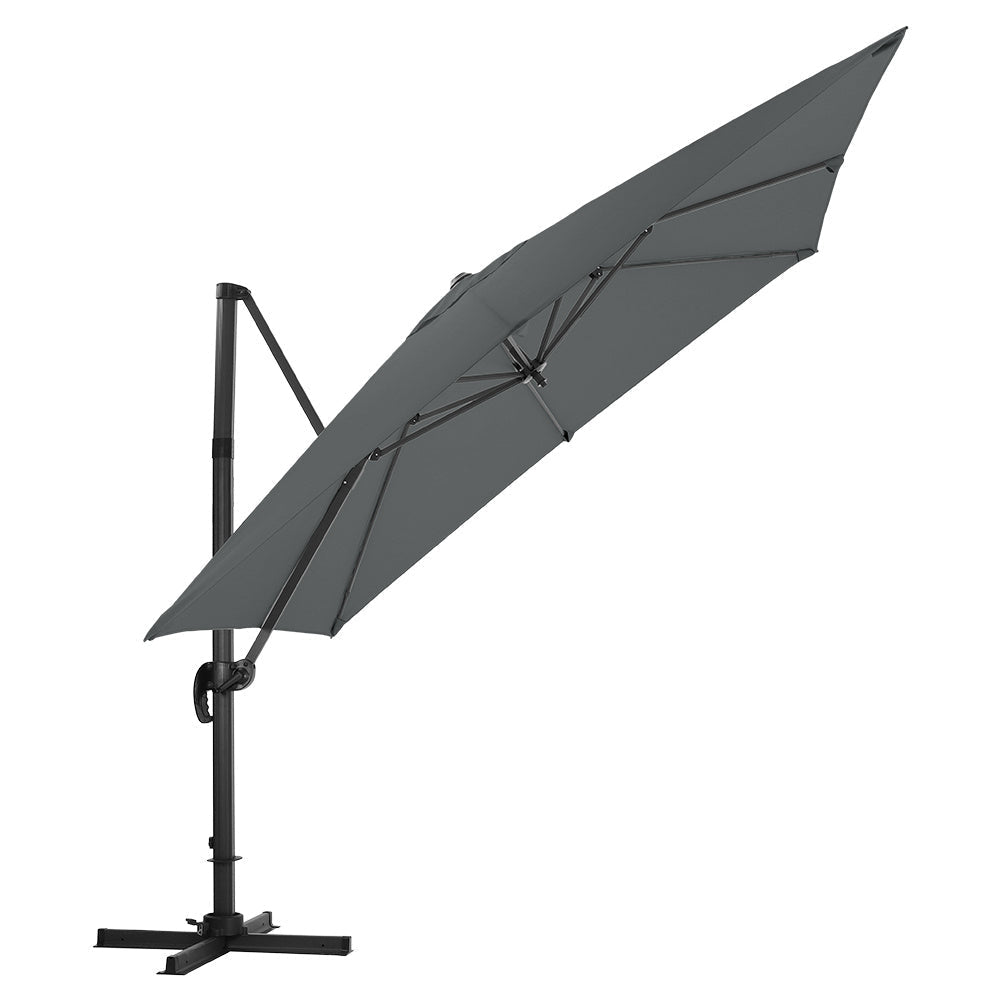 Dark Grey 3 x 3 m Square Cantilever Parasol Outdoor Hanging Umbrella for Garden and Patio Parasols   Parasol + Cross Base 