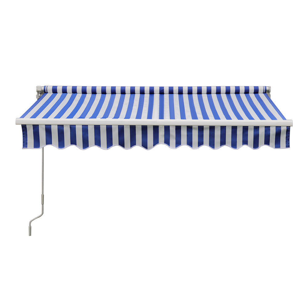 Retractable Patio Awning - Manual Shelter - Blue & White Awnings   