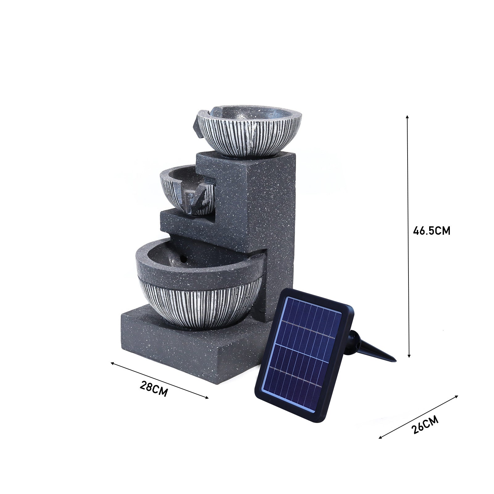 Outdoor Water Fountain Rockery Decoration 3 Tier Bowls Solar Powered Fountains & Waterfalls   