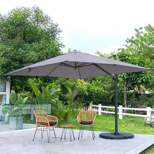 Dark Grey 3 x 3 m Square Cantilever Parasol Outdoor Hanging Umbrella for Garden and Patio Parasols   Parasol + Cross Base + Round Water Tank 