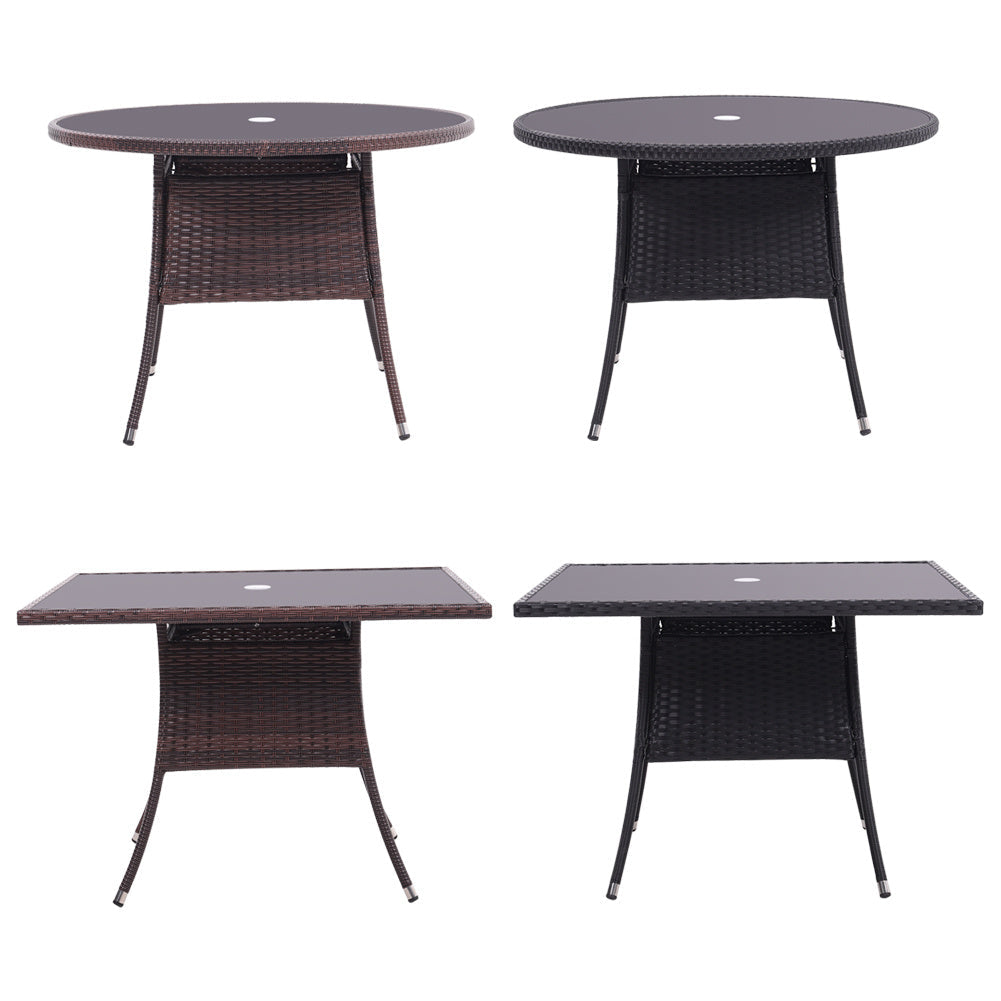 105cm Round/ Square Coffee Table Bistro Outdoor Garden Patio Tables & Parasol Hole Garden Dining Table   