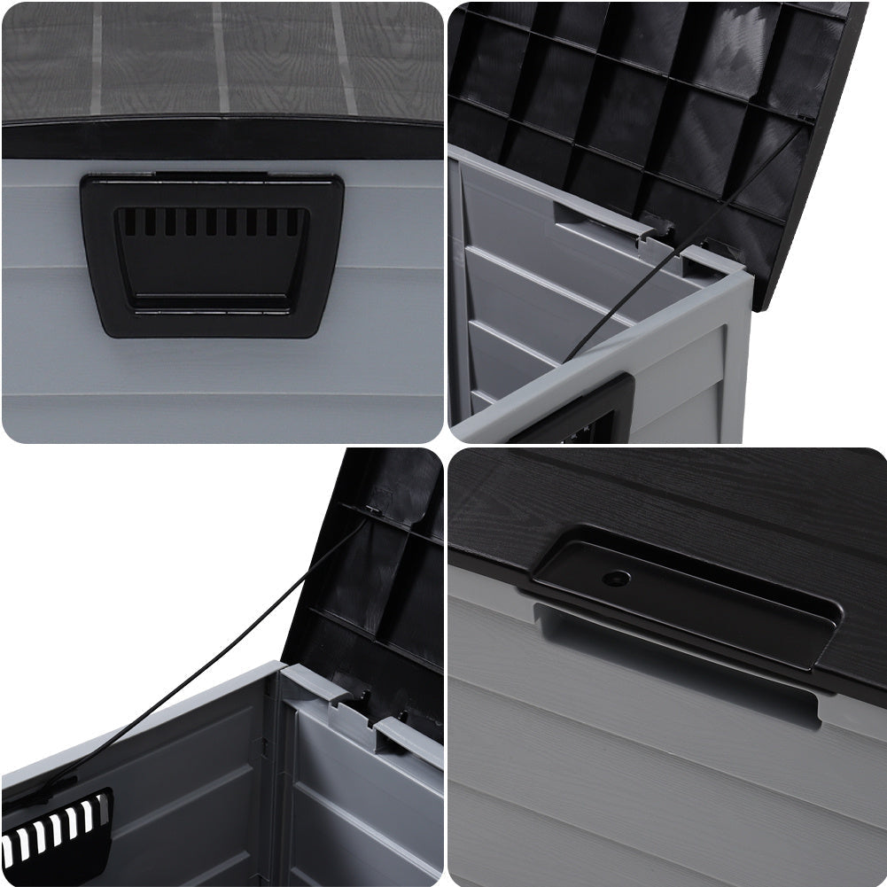 Grey Garden Plastic Lockable 290L Storage Unit Box with Black Cover ...