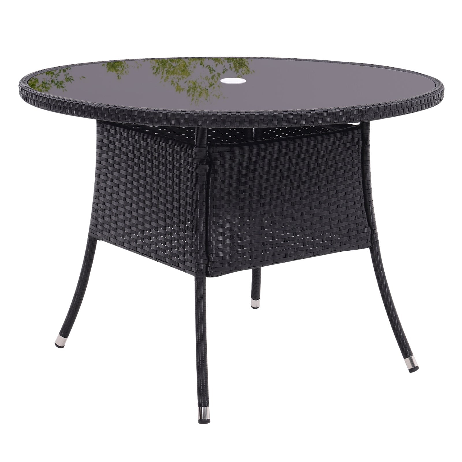 105cm Round/ Square Coffee Table Bistro Outdoor Garden Patio Tables & Parasol Hole Garden Dining Table   Round Black 