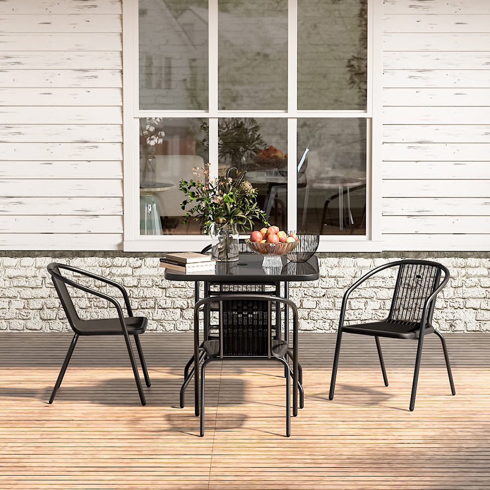 Garden Square Tempered Glass Table and Rattan Chairs GARDEN DINING SETS   