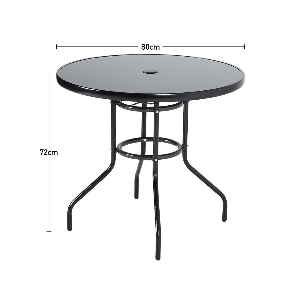 Outdoor Round Dining Set Tempered Glass Table and Rattan Chairs GARDEN DINING SETS   