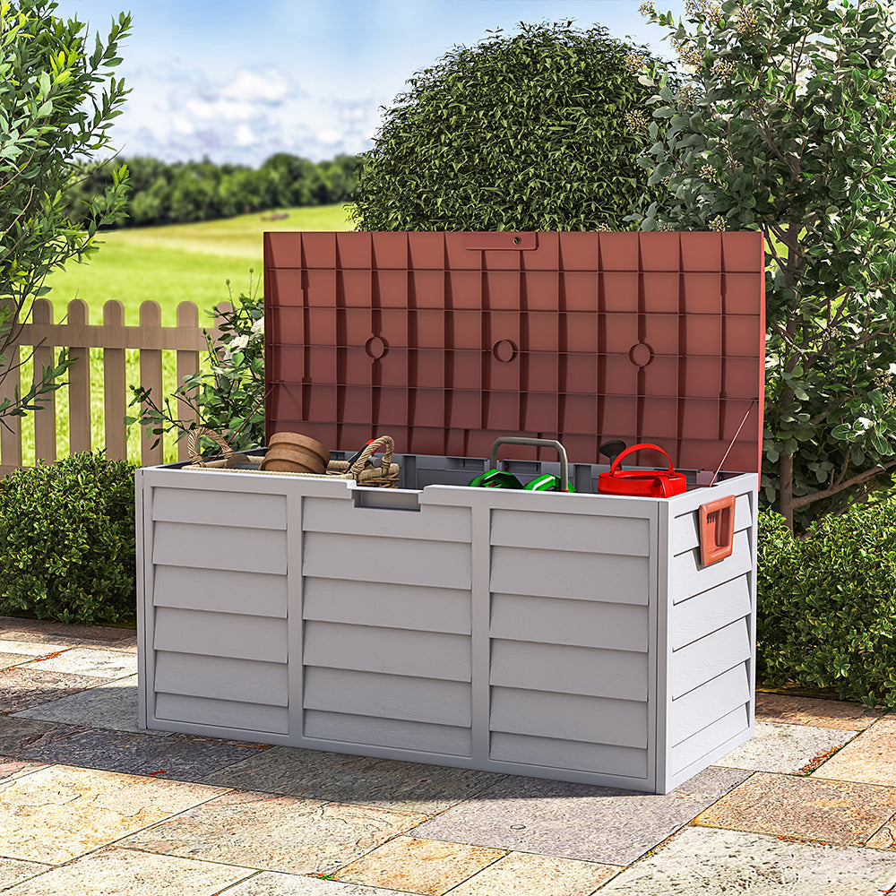 Outdoor Grey Chest Storage Box wih Brown Cover Garden Storages & Greenhouses Garden Sanctuary 