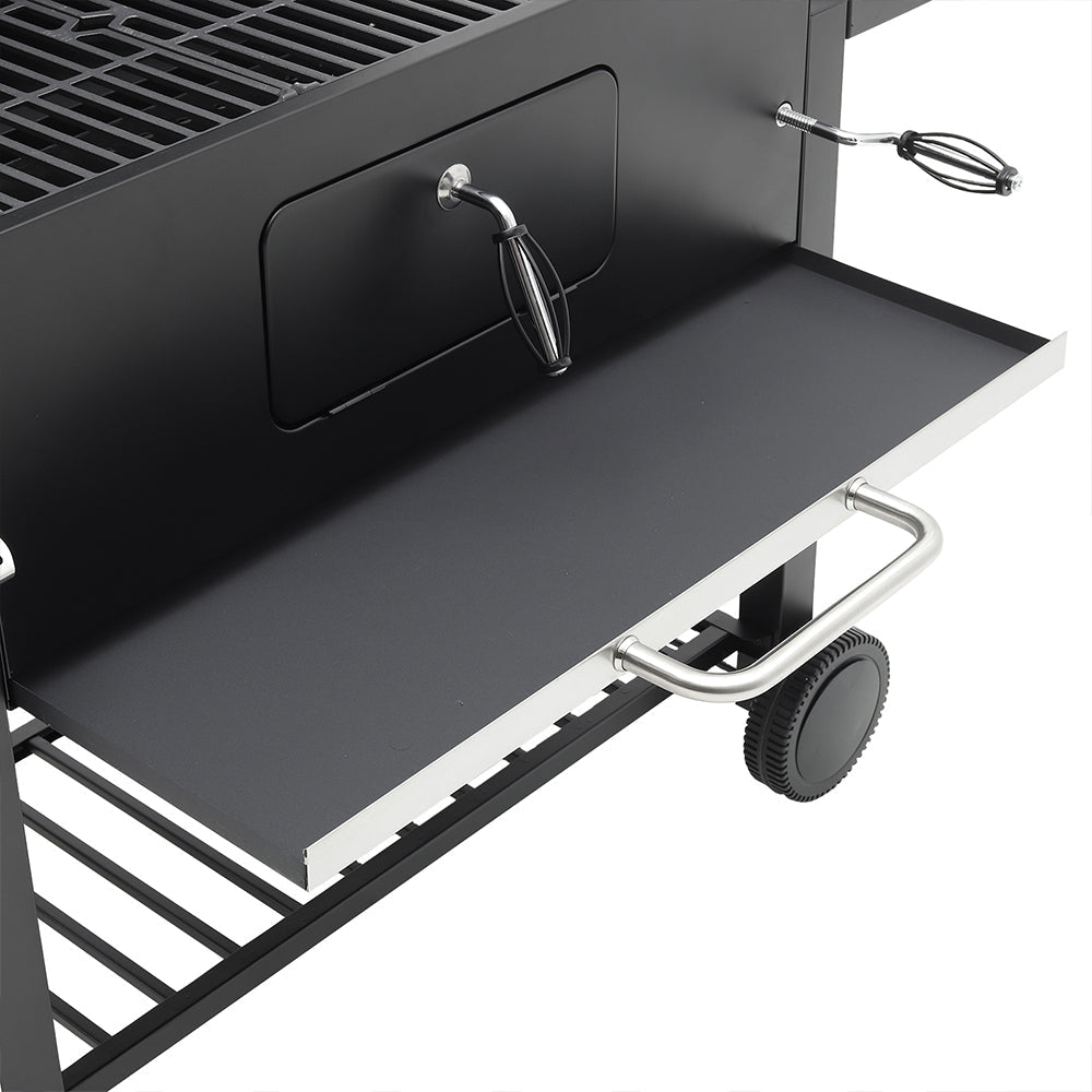 Barrel Charcoal Grill Wide 160cm with Side Shelves Garden BBQ Grill   