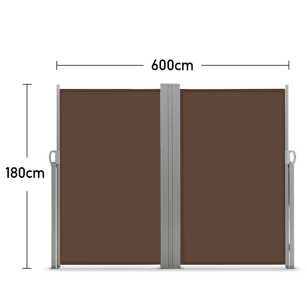 Retractable Double Side Awning - Brown Awnings   W 600 x H 180 cm 