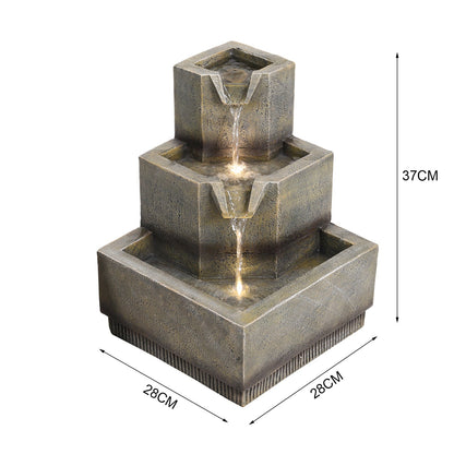 3-Tiered Garden Water Fountain with LED Lights