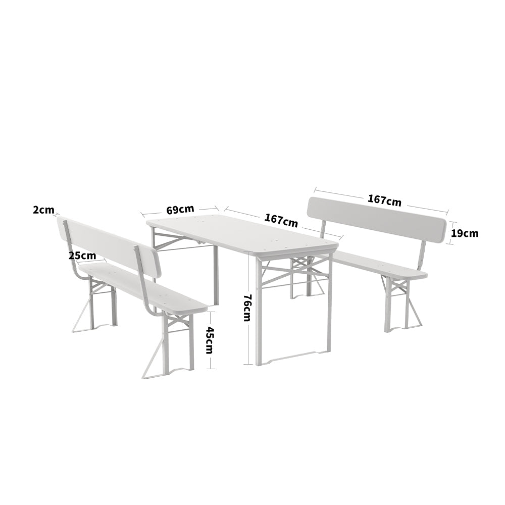 Garden Folding Beer Table and Benches Set GARDEN DINING SETS   W 69 x L 167 x H 76 cm With backrest 