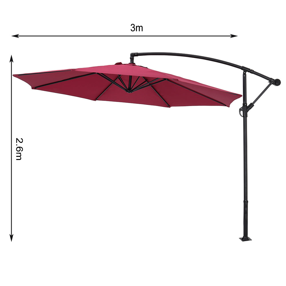 Wine Red 3M Outdoor Cantilever Parasol Umbrella