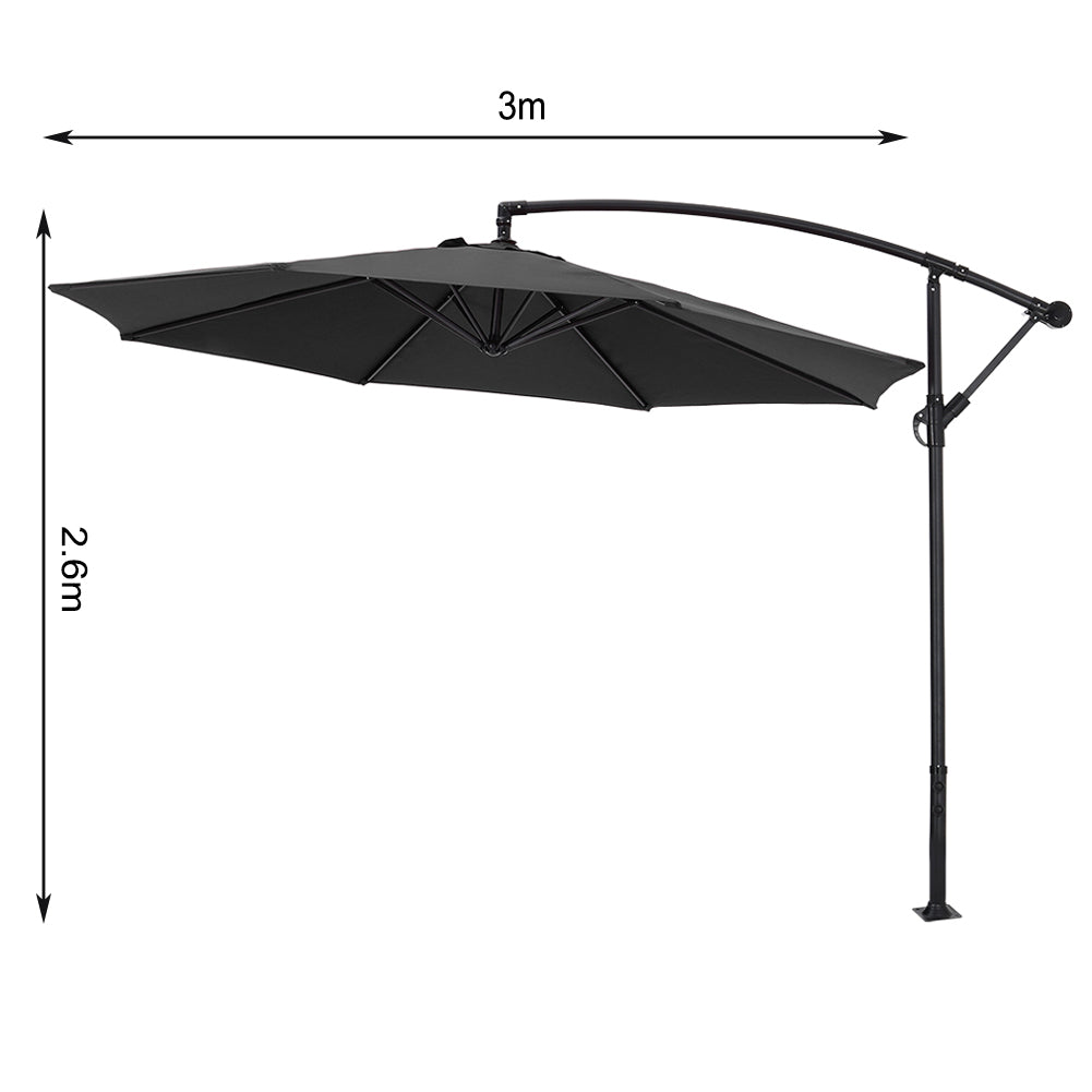 Black 3M Outdoor Cantilever Parasol Umbrella