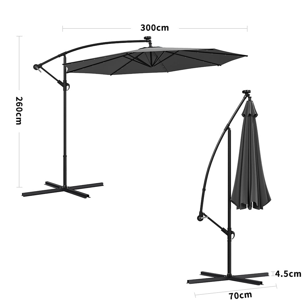 Black 3M Outdoor Cantilever Parasol Umbrella