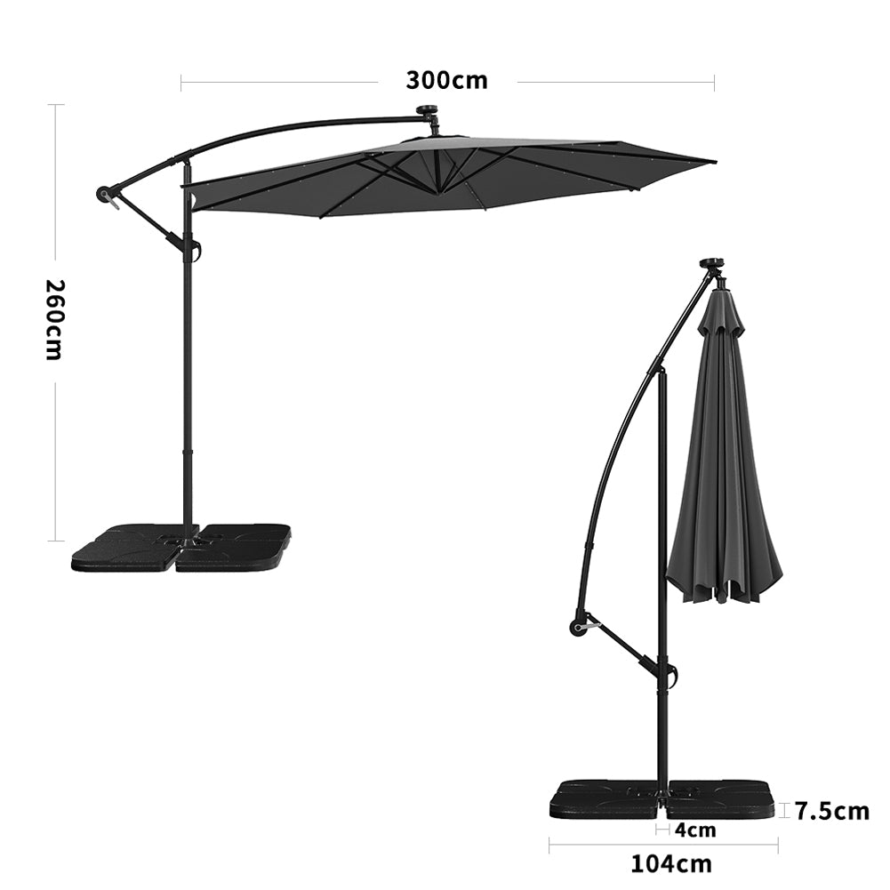 Black 3M Outdoor Cantilever Parasol Umbrella